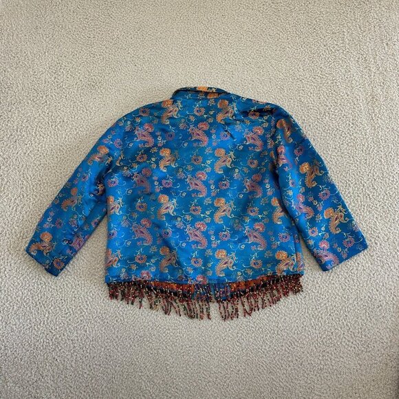 Vintage Bonnie Boynton Crop Blazer Jacket Silky Asian Paisley Tasseled Boho - Picture 10 of 16